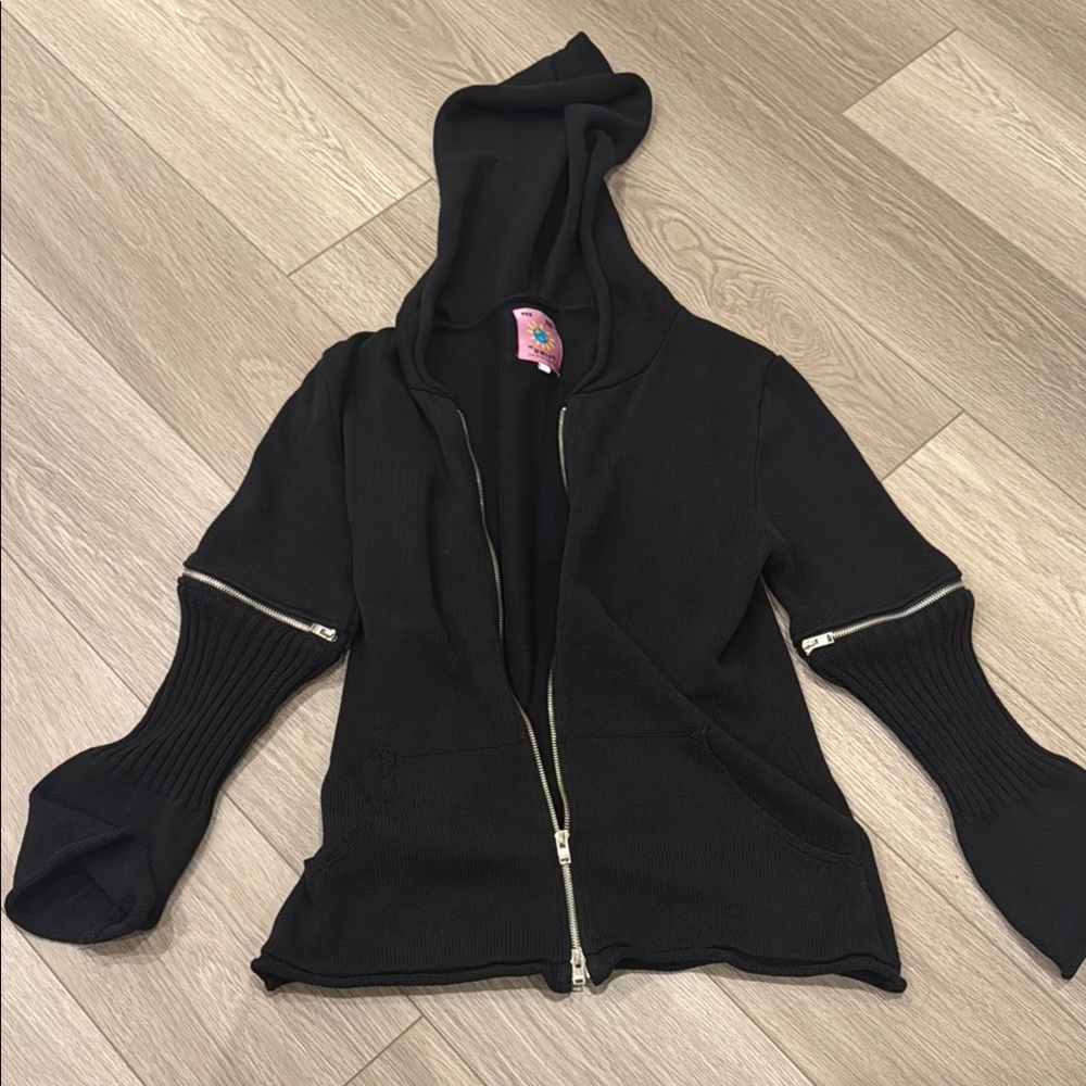 UNIF - large. Black Zip-Up Hoodie with Bell Sleeves